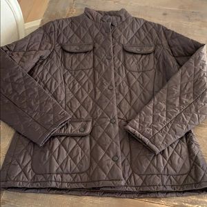 Barbour brown quilted jacket snap front pocket 14
